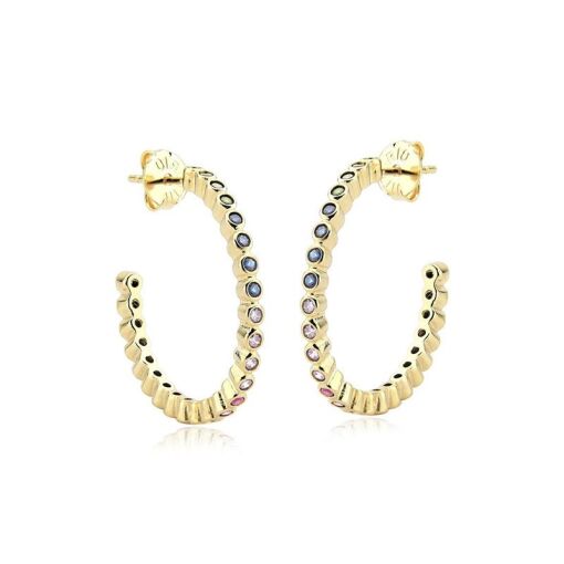 BRINCO FOLHEADO ARGOLA ZIRCÔNIA COLORIDA - MÉDIA