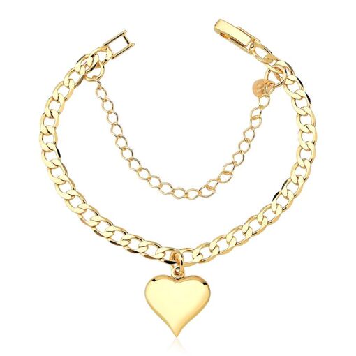 PULSEIRA FOLHEADO GRUMET COM CORAÇÃO LISO 18CM