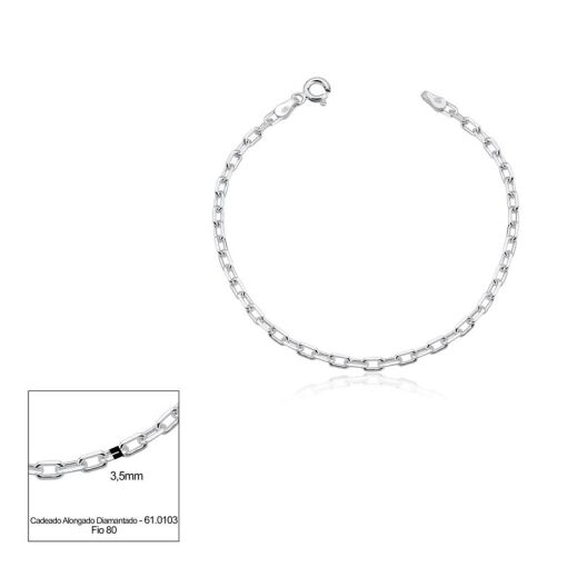 PULSEIRA PRATA CADEADO ALONGADO 21CM