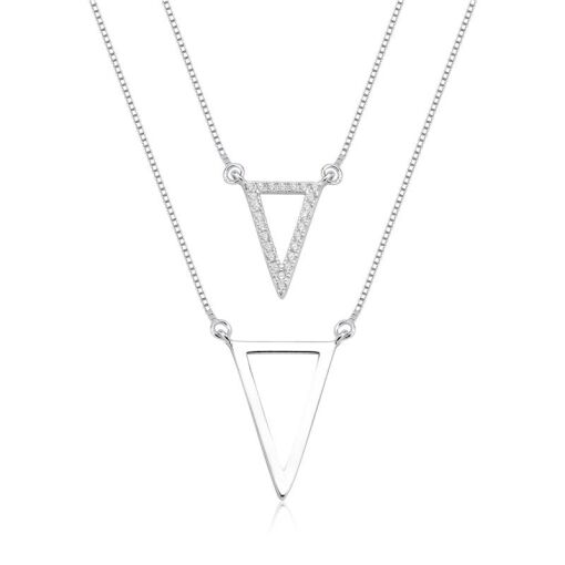 GARGANTILHA PRATA TRIÂNGULO LISO E COM ZIRCÔNIA 42CM + 5CM