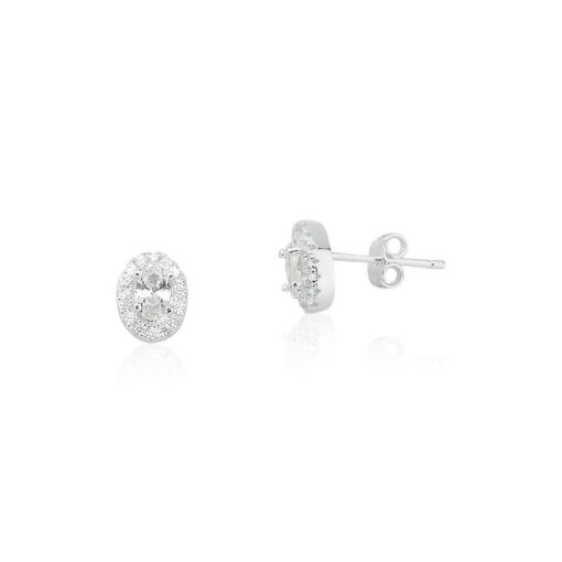 BRINCO PRATA SOLITÁRIO OVAL PEQ. COM PEDRAS AO REDOR