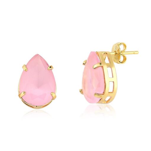 CONJUNTO FOLHEADO GOTA ZIRCÔNIA ROSA