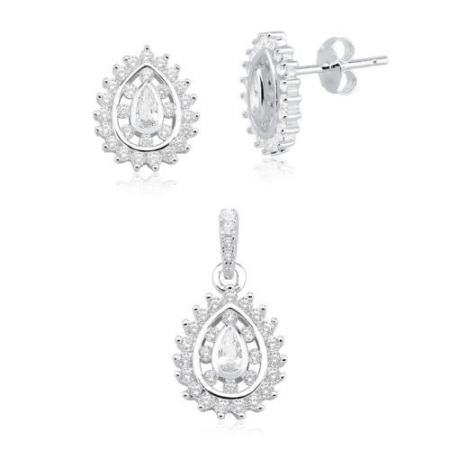 CONJUNTO PRATA GOTA ZIRCÔNIA, CORRENTE 45CM