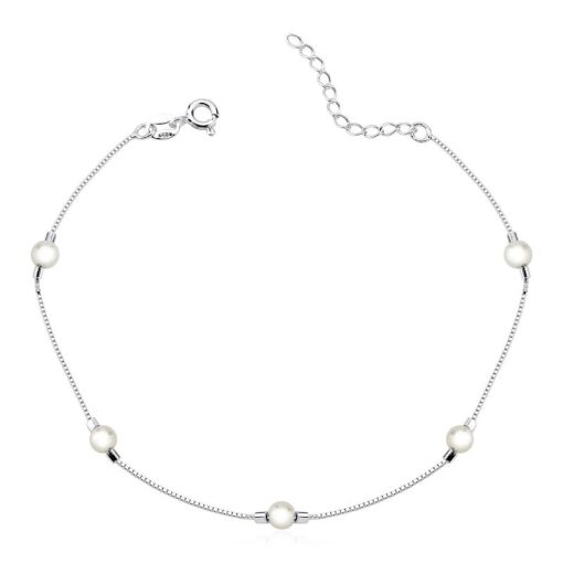 PULSEIRA PRATA PÉROLAS 4MM 18CM + 3CM EXTENSOR