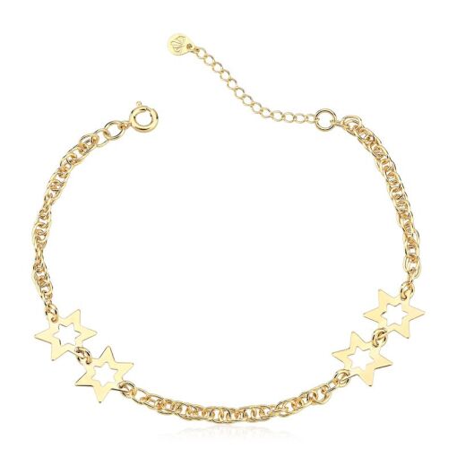 PULSEIRA FOLHEADO 4 ESTRELAS LISAS 18CM + 3CM EXTENSOR