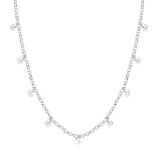 GARGANTILHA PRATA ELO PORTUGUÊS 40CM COM ZIRCÔNIA 4MM