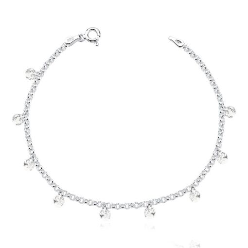 PULSEIRA PRATA ELO PORTUGUÊS 18CM COM ZIRCÔNIA 4MM