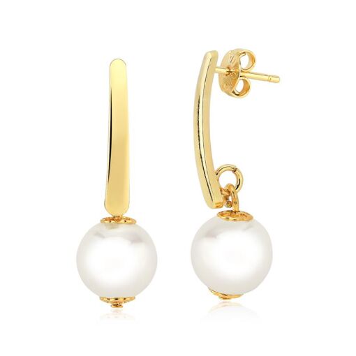 BRINCO FOLHEADO PÉROLA 10MM