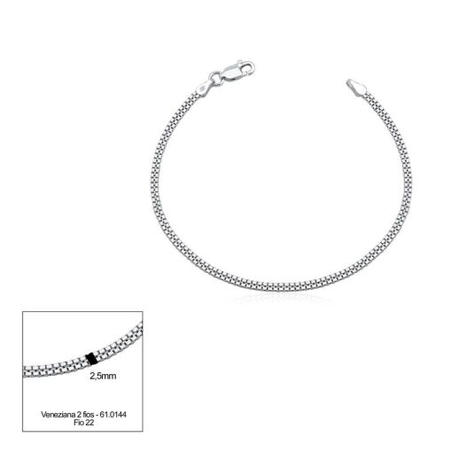 PULSEIRA PRATA VENEZIANA 2 FIOS 18CM