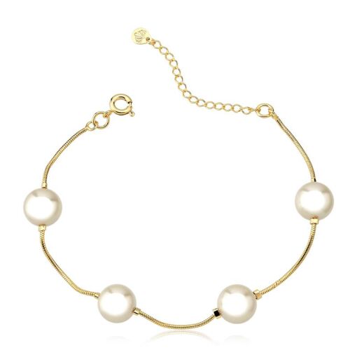 PULSEIRA FOLHEADO PÉROLAS 10MM 18CM + 3CM EXTENSOR