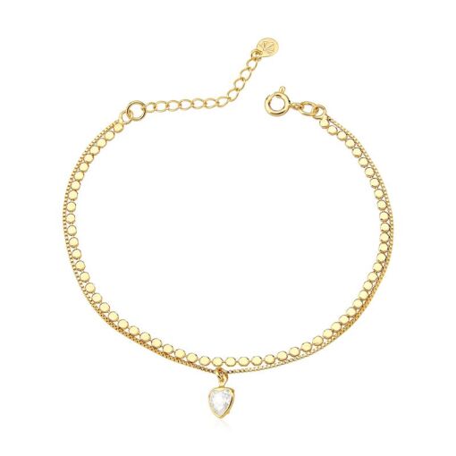 PULSEIRA FOLHEADO DUPLA COM CORAÇÃO ZIRCÔNIA 18CM + 3CM EXTENSOR