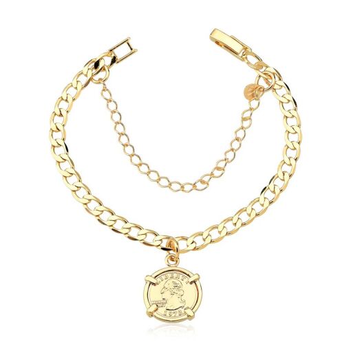 PULSEIRA FOLHEADO GRUMET COM MOEDA 1.5CM - 18CM E 20CM