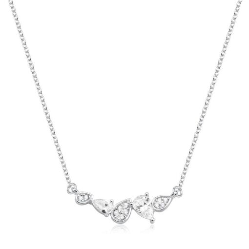 GARGANTILHA PRATA GOTAS ZIRCÔNIA CRISTAL 42CM + 5CM