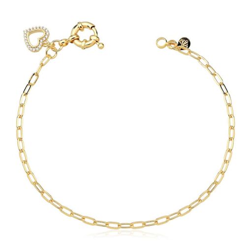 PULSEIRA FOLHEADO CORAÇÃO ZIRCÔNIA 18CM + 3CM EXTENSOR