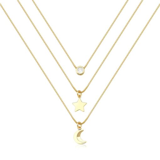 GARGANTILHA FOLHEADO TRIPLA: PONTO DE LUZ, ESTRELA, LUA 40/45/50