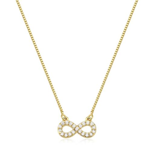 GARGANTILHA FOLHEADO INFINITO ZIRCÔNIA 45CM + 3CM EXTENSOR