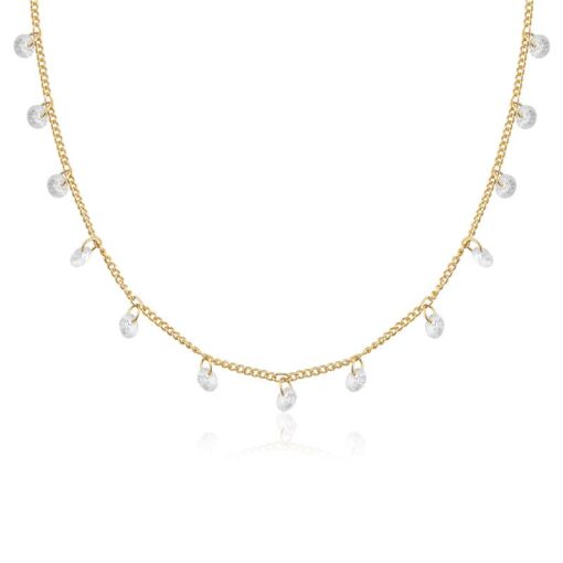 GARGANTILHA CHOKER COM ZIRCÔNIAS PENDURADAS 38CM + 3CM