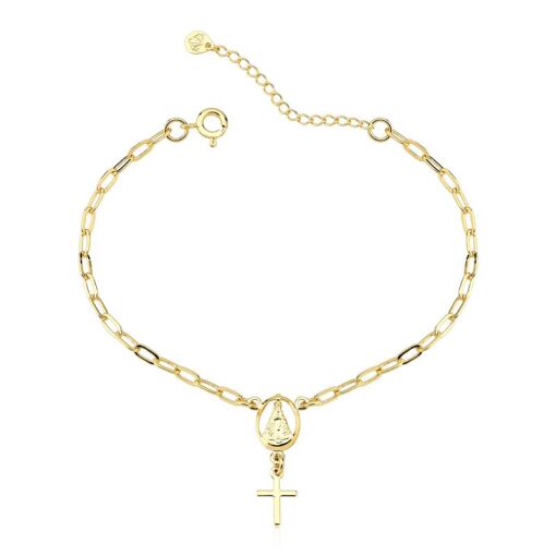 PULSEIRA FOLHEADO N.SRA. APARECIDA COM CRUZ 18CM + 3CM EXTENSOR
