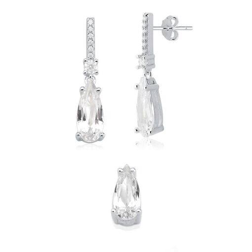 CONJUNTO PRATA GOTA ZIRCÔNIA, CORRENTE 45CM