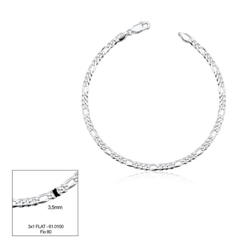 PULSEIRA PRATA MASCULINA 3X1 FLAT 21CM