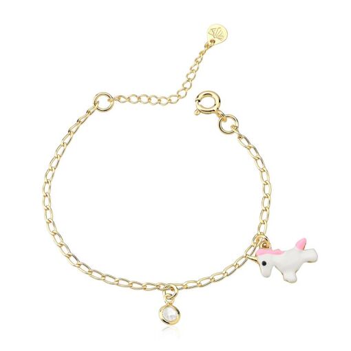 PULSEIRA FOLHEADO INFANTIL, UNICÓRNIO 13CM + 3CM EXTENSOR