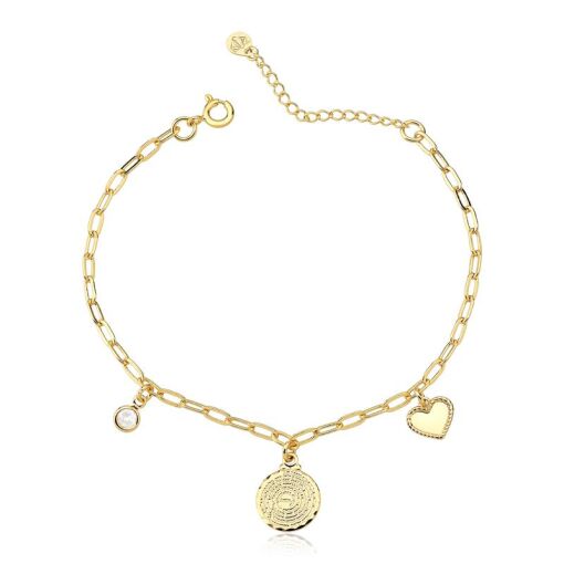 PULSEIRA FOLHEADO PAI NOSSO, CORAÇÃO, PONTO DE LUZ 18CM + 3CM EX