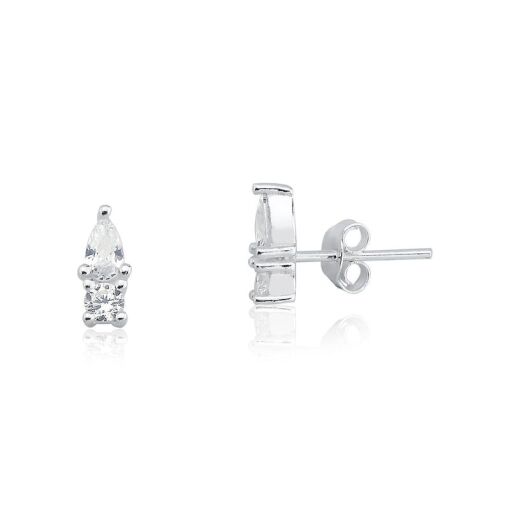 BRINCO PRATA ZIRCÔNIA REDONDA E GOTA