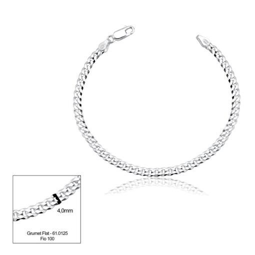 PULSEIRA PRATA MASCULINA GRUMET FLAT 21CM
