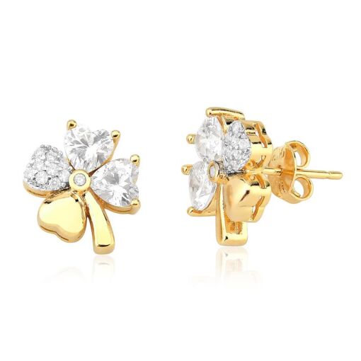 BRINCO FOLHEADO TREVO ZIRCÔNIAS