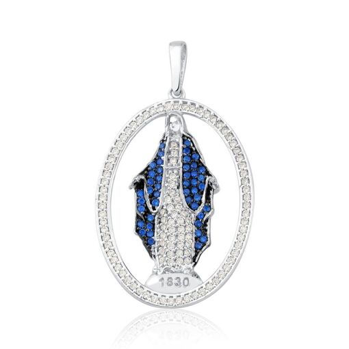 PINGENTE EM PRATA 925 NOSSA SENHORA APARECIDA CRAVEJADA COM ZIRC