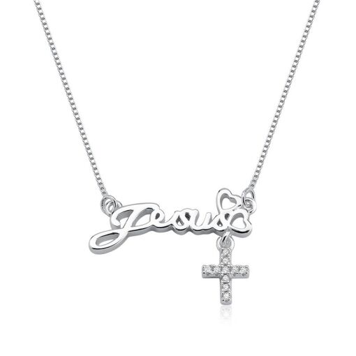 GARGANTILHA PRATA JESUS COM CRUZ PENDURADA 42CM + 5CM