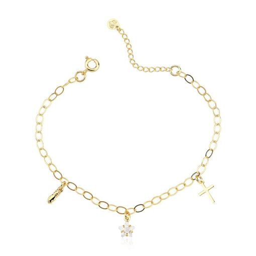 PULSEIRA FOLHEADO FIGA, ESTRELA, CRUZ 18CM + 3CM EXTENSOR