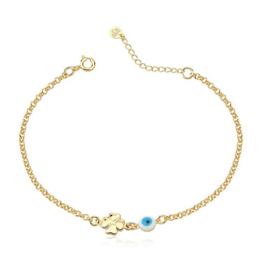 PULSEIRA FOLHEADO - OLHO GREGO E TREVO 18CM + 3CM EXTENSOR