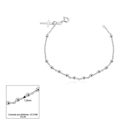 PULSEIRA PRATA TERÇO 18CM