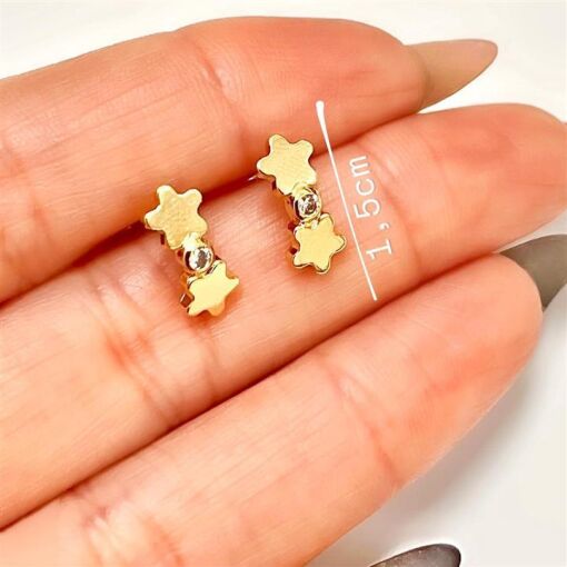 BR ESTRELA DUPLA C/ PONTO DE LUZ  FOLHEADO A OURO 18K