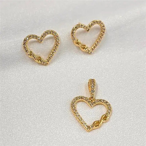 CONJ CORAÇÃO C/ INFINITO FOLHEADO A OURO 18K