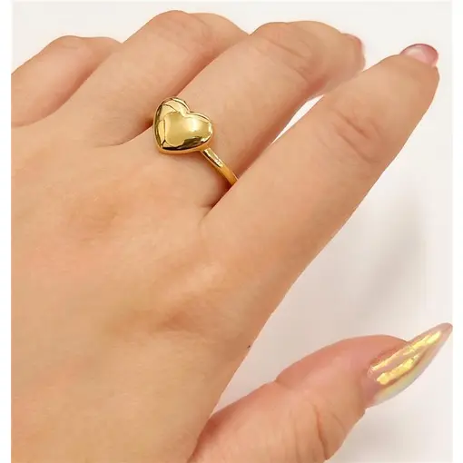 ANEL CORAÇÃO FOLHEADO A OURO 18K