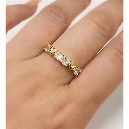 ANEL 4 PEDRAS C/ 2 CORAÇÕES LISOS  FOLHEADO A OURO 18K