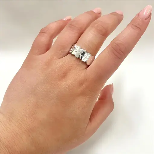 ANEL LARGO C/ LOSANGOS LISOS  FOLHEADO A PRATA