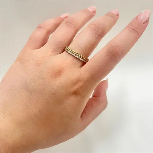 ANEL 2 LISTRAS DE ZIRC FOLHEADO A OURO 18K