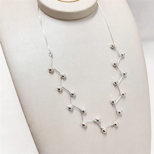 CHOKER ZIGZAG C/ BOLA 6 MM FOLHEADO A PRATA