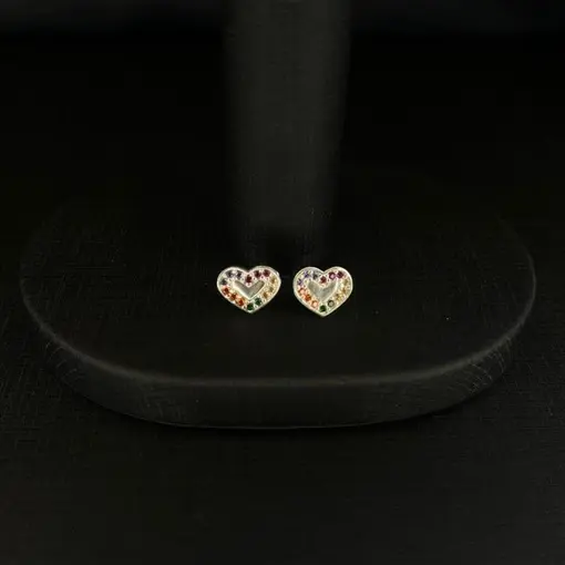 BRINCO CORAÇÃO COM ZIRCONIAS COLORIDAS PRATA 925