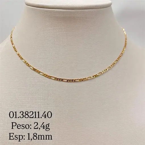 CORRENTE FIGARO 3X1 1,8 MM FOLHEADO A OURO 18K