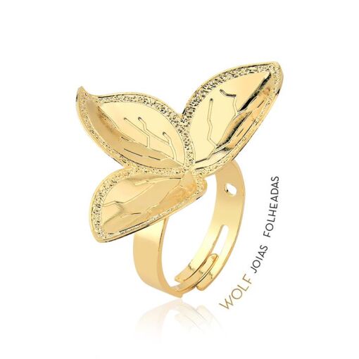 ANEL 3 FOLHAS FOLHEADO A OURO 18K
