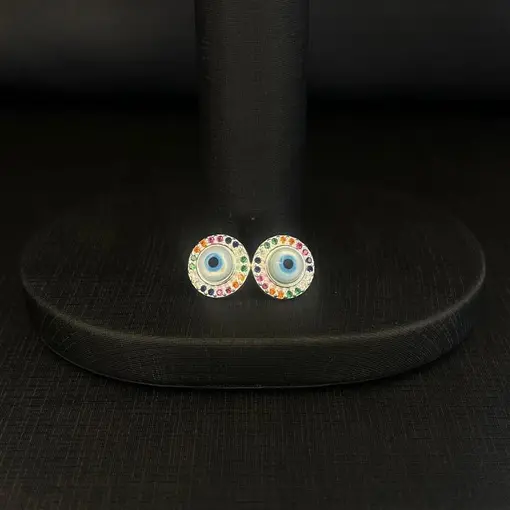 BRINCO OLHO GREGO C/ ZIRCONIAS COLORIDAS PRATA 925