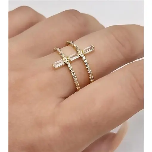 ANEL ARO DUPLO CRAV. C/ DETALHE  FOLHEADO A OURO 18K