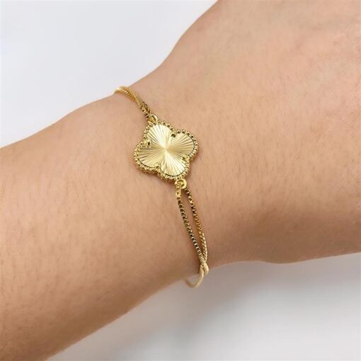 PUL DUPLA C/TREVO 1,5CM  FOLHEADO A OURO 18K