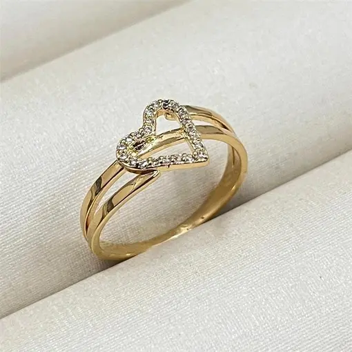 ANEL CORAÇÃO DE LADO CRAVEJADO  FOLHEADO A OURO 18K