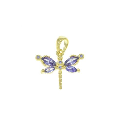 PINGENTE PEQ LIBELULA C/ PEDRA LILAS FOLHEADO A OURO 18K