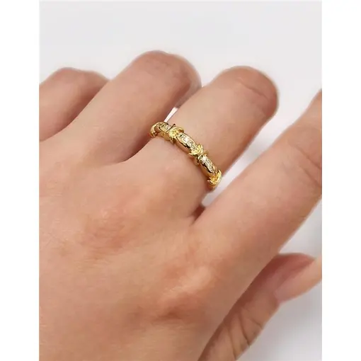 ANEL DET. X C/ CRAVEJADO  FOLHEADO A OURO 18K